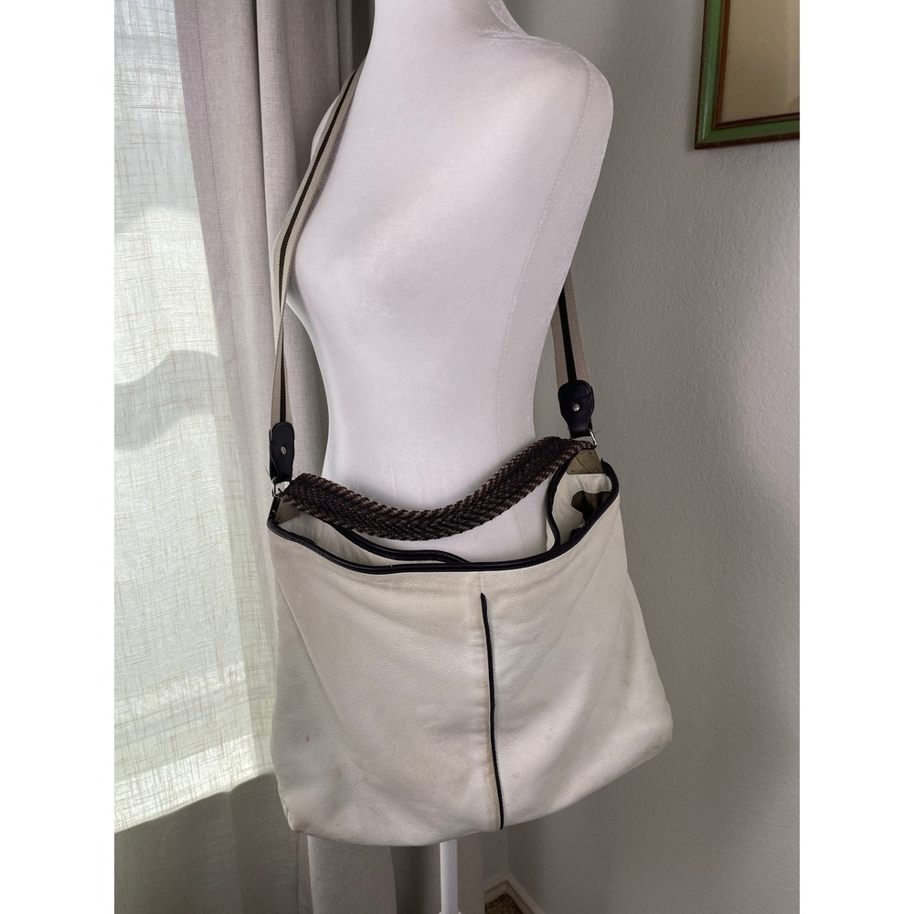 Furla Hobo Bag Women Large White Fair Leather Crossbody Woven Handle‎ Flaws